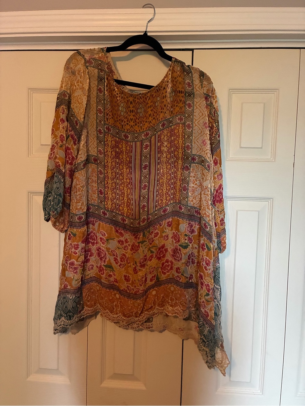 Johnny Was Mustard Multi Floral Patchwork Tunic